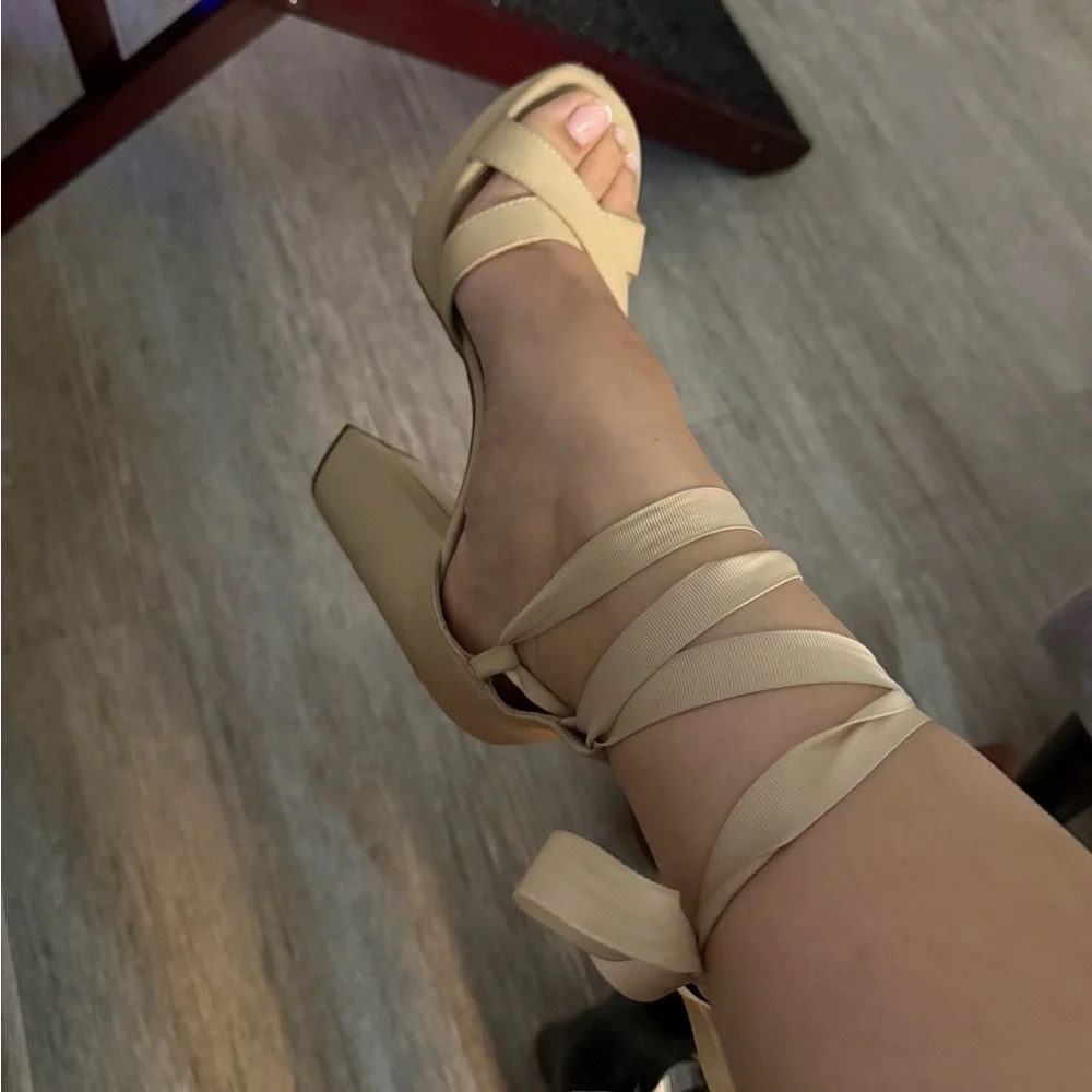 Nude Tie Up Platform Heels